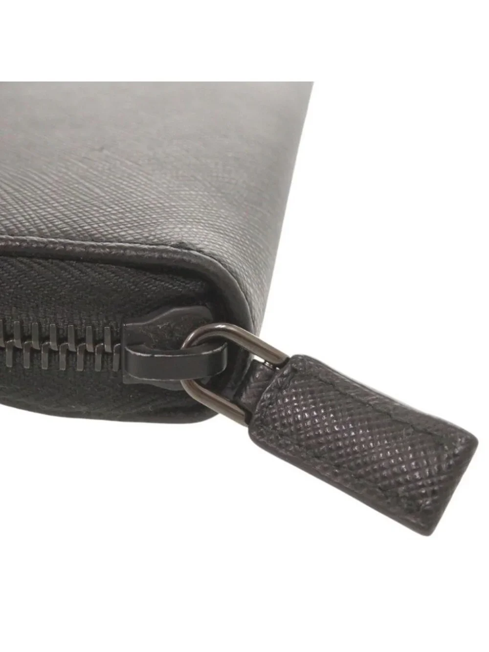 Prada Saffiano Leather Logo Black Zip Around Wallet